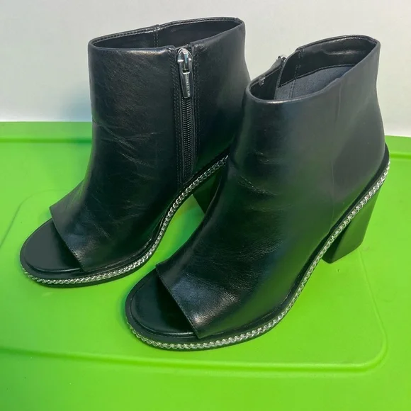 Vince Camuto Black Open-Toe Leather Ankle Booties with Silver Trim - Picture 3 of 15